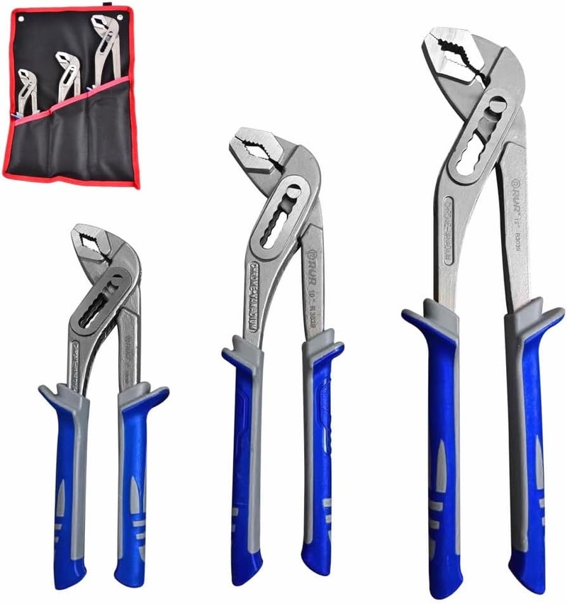 vomex 3Pcs 8&10&12-inch Water Pump Pliers Set - Channel Locks Pliers with Kitbag,Quick Adjust & Release, V-Jaw for Repairs, Gripping, Nuts, Bolts, Pipes & Fittings - Image 1
